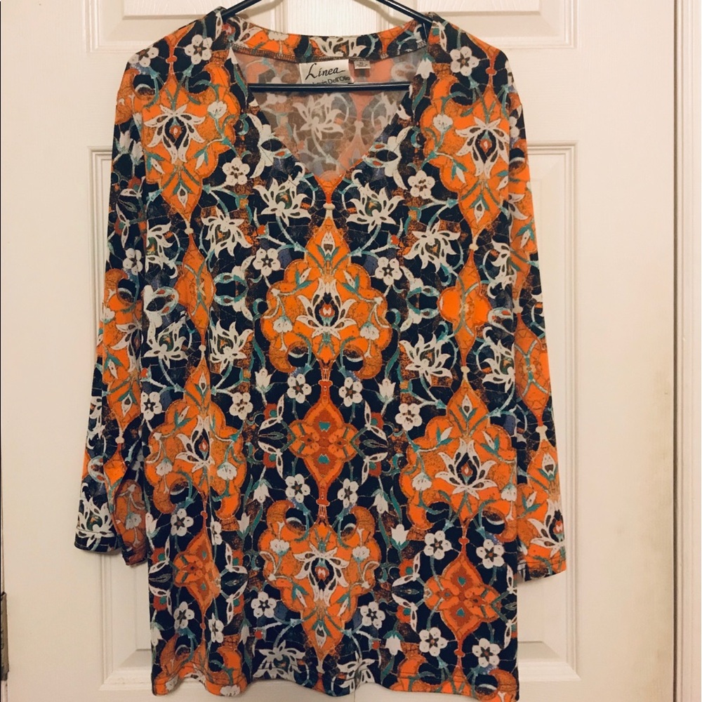 Linea by Louis Dell’Olio “Marigold Tile Print Top” - Picture 2 of 5